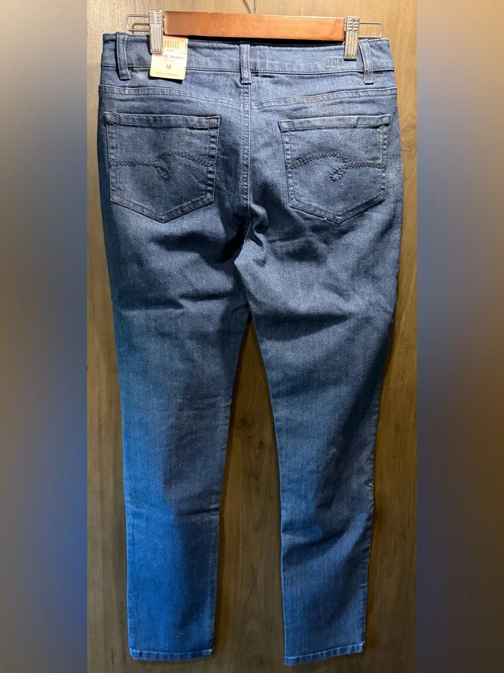Justice Girls Sequins Distressed Skinny Jeans in Dark Blue size 18